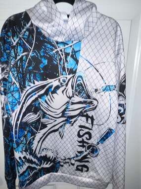 Unbranded Fishing Hoodie Size M Blue Camo Graphic Pullover
